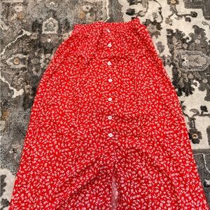 Red Floral Button-Up Skirt